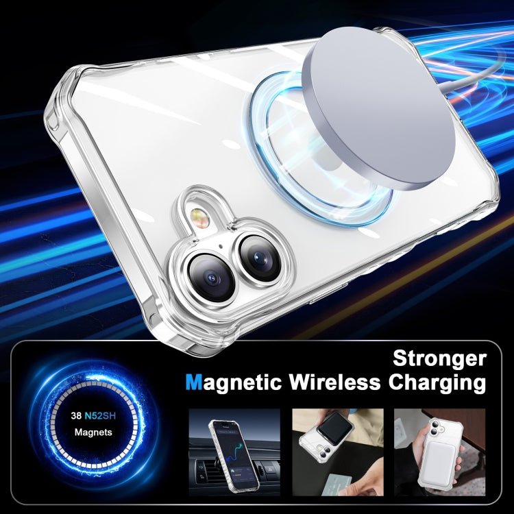For iPhone 16 Plus Clear Wave MagSafe Holder Phone Case