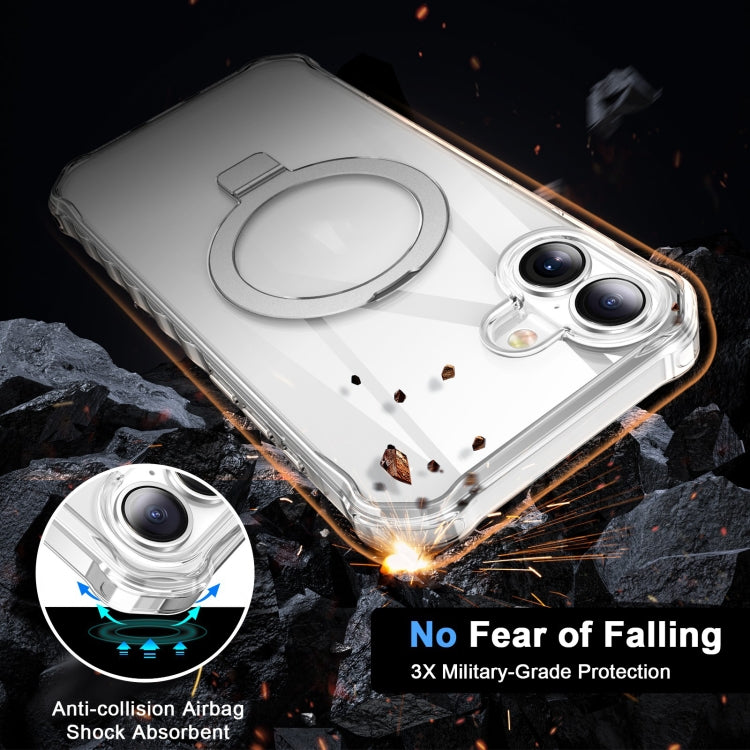 For iPhone 16 Clear Wave MagSafe Holder Phone Case