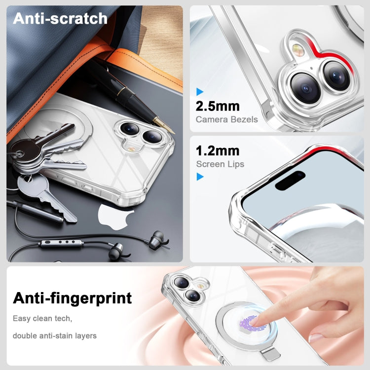 For iPhone 16 Clear Wave MagSafe Holder Phone Case