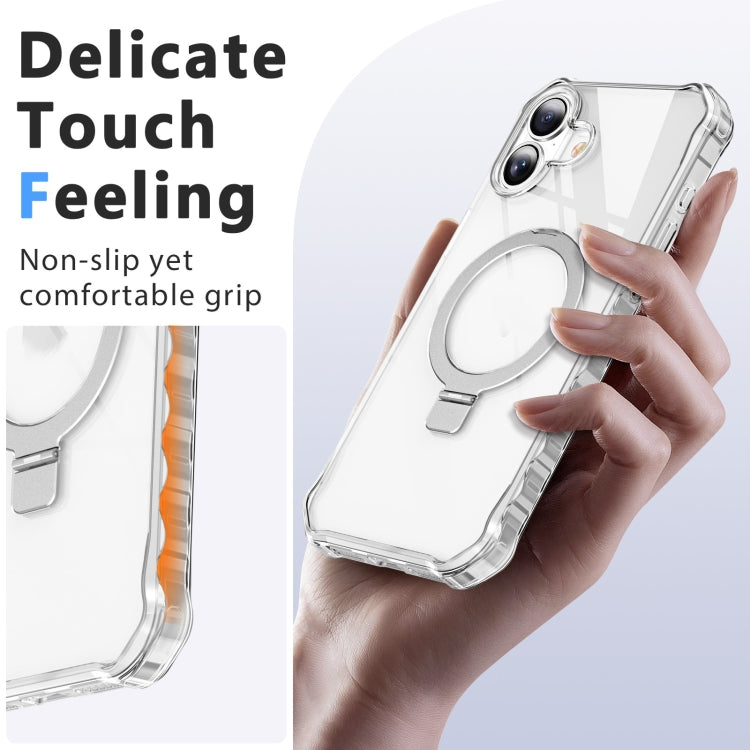 For iPhone 16 Clear Wave MagSafe Holder Phone Case