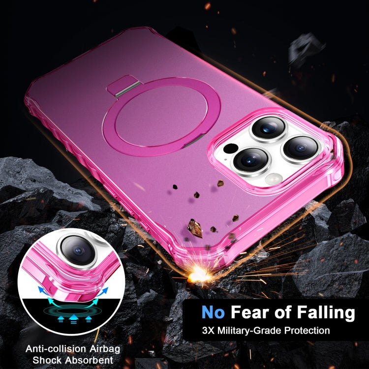 For iPhone 16 Pro Solid Color Wave MagSafe Holder Phone Case