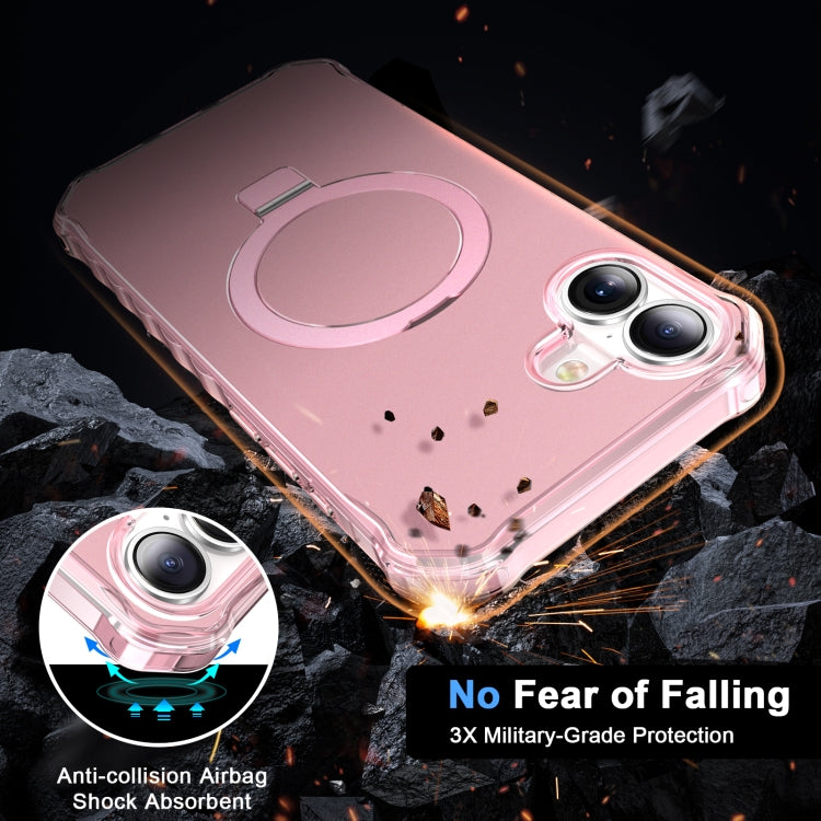 For iPhone 16 Plus Solid Color Wave MagSafe Holder Phone Case