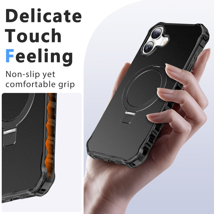 For iPhone 16 Plus Solid Color Wave MagSafe Holder Phone Case