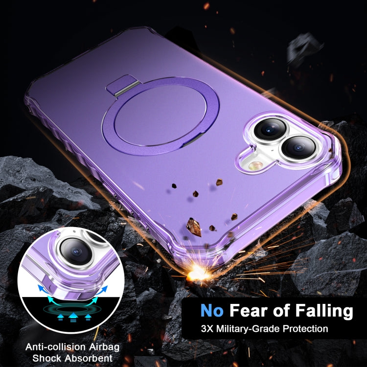 For iPhone 16 Plus Solid Color Wave MagSafe Holder Phone Case