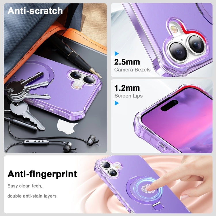 For iPhone 16 Plus Solid Color Wave MagSafe Holder Phone Case