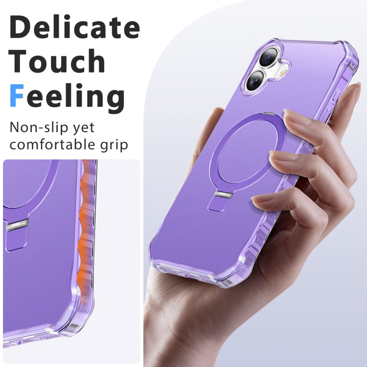 For iPhone 16 Plus Solid Color Wave MagSafe Holder Phone Case