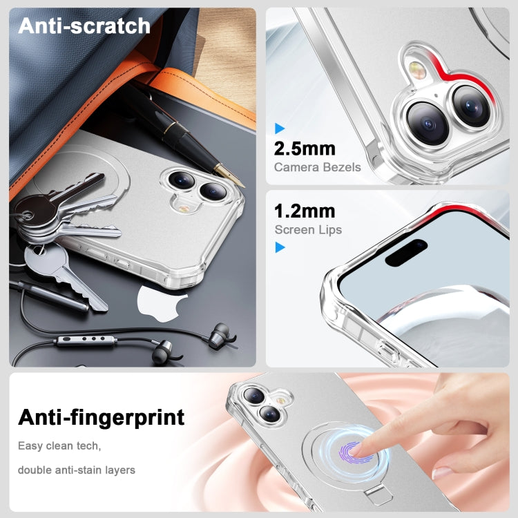 For iPhone 16 Plus Solid Color Wave MagSafe Holder Phone Case