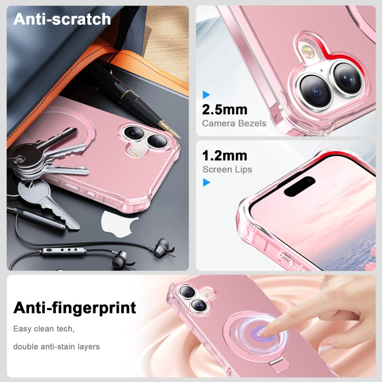 For iPhone 16 Solid Color Wave MagSafe Holder Phone Case