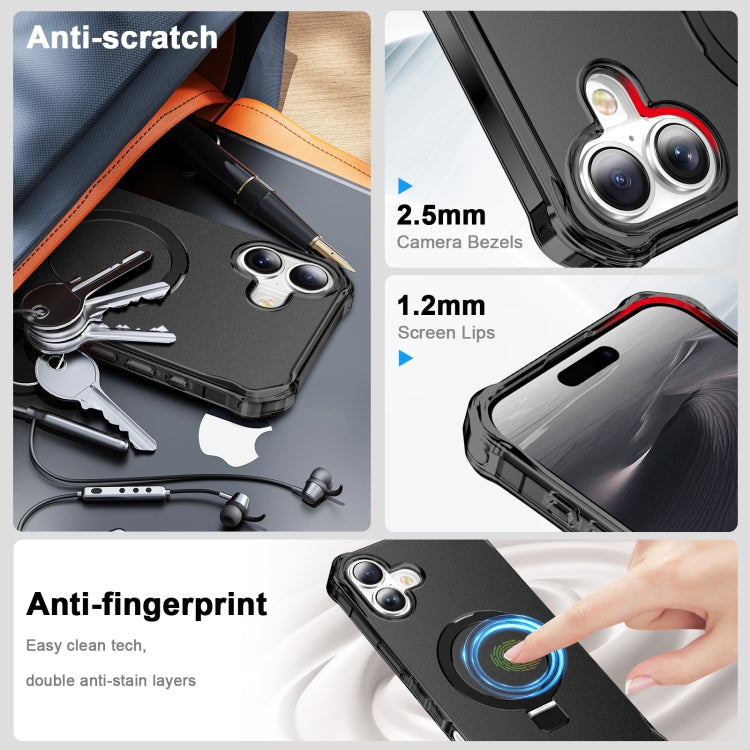For iPhone 16 Solid Color Wave MagSafe Holder Phone Case