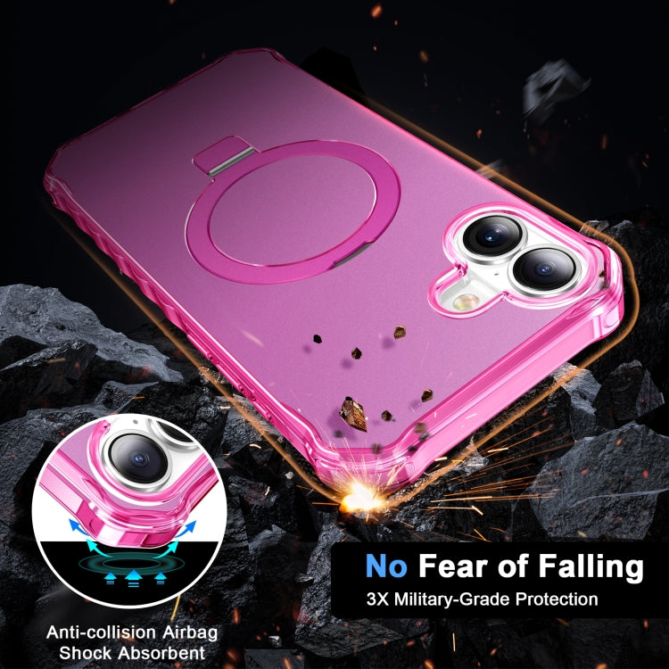 For iPhone 16 Solid Color Wave MagSafe Holder Phone Case