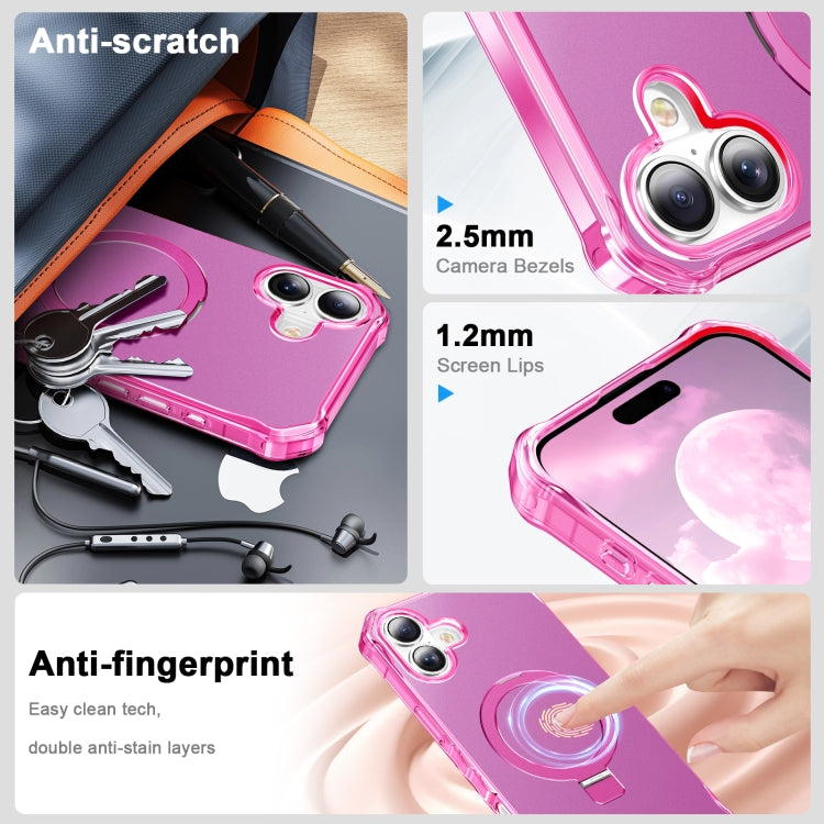 For iPhone 16 Solid Color Wave MagSafe Holder Phone Case