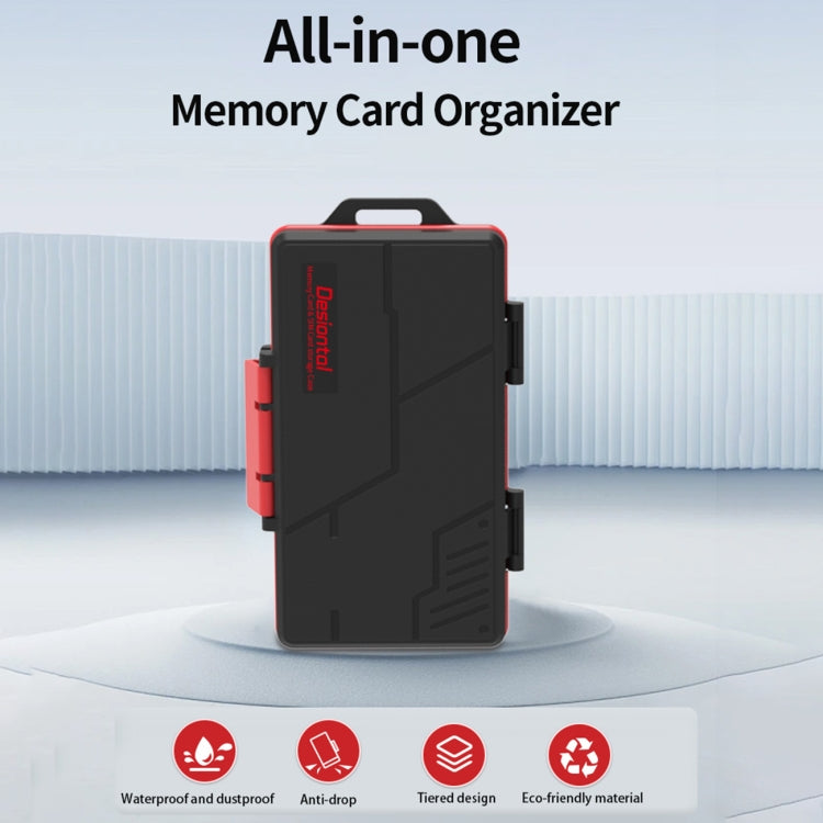 SD / TF / XQD / CF / SIM / TF Memory Card Multi-in-one Waterproof Dust-proof Storage Box - Black Red