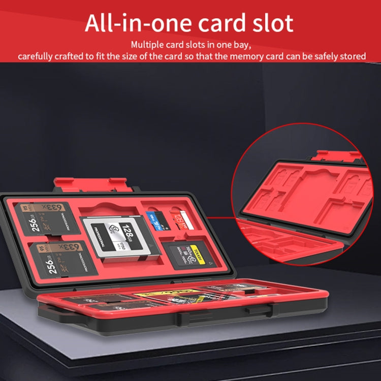 SD / TF / XQD / CF / SIM / TF Memory Card Multi-in-one Waterproof Dust-proof Storage Box - Black Red