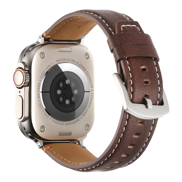 Stitched Genuine Leather Watch Band For Apple Watch 46mm / 49mm / 45mm / 44mm