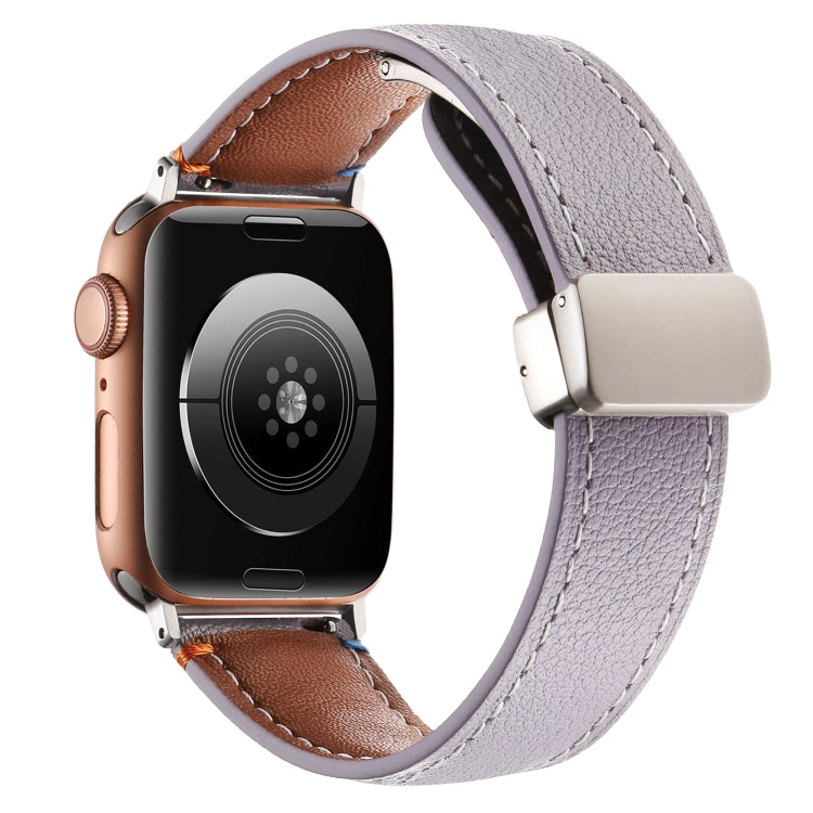 Magnetic Buckle Stitched Genuine Leather Watch Band For Apple Watch 46mm / 49mm / 45mm / 44mm