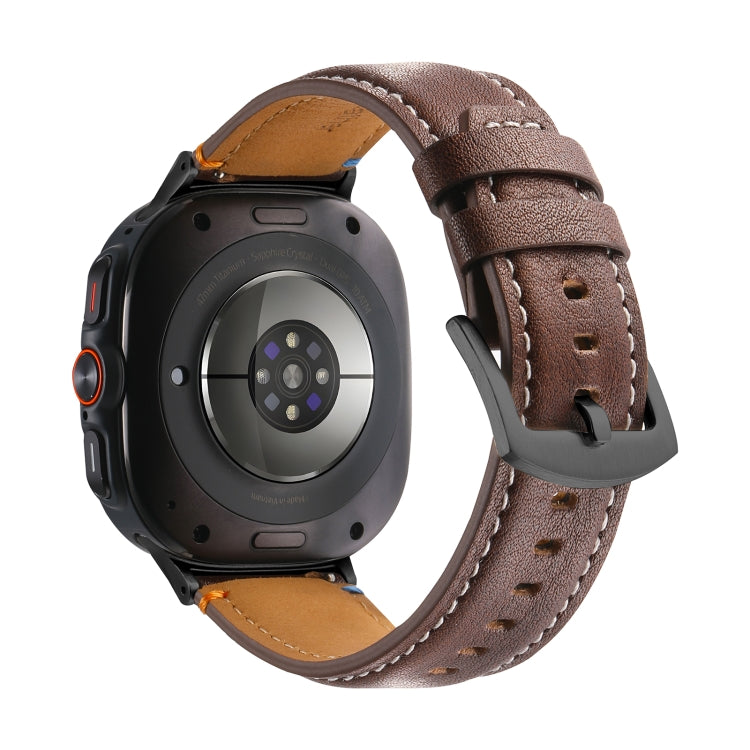 For Samsung Galaxy Watch Ultra 47mm Stitched Black Buckle Genuine Leather Watch Band