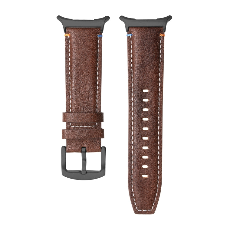 For Samsung Galaxy Watch Ultra 47mm Stitched Black Buckle Genuine Leather Watch Band