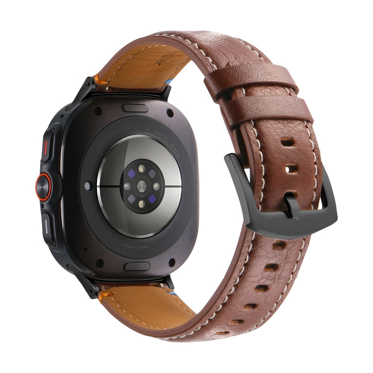 For Samsung Galaxy Watch Ultra 47mm Stitched Black Buckle Genuine Leather Watch Band