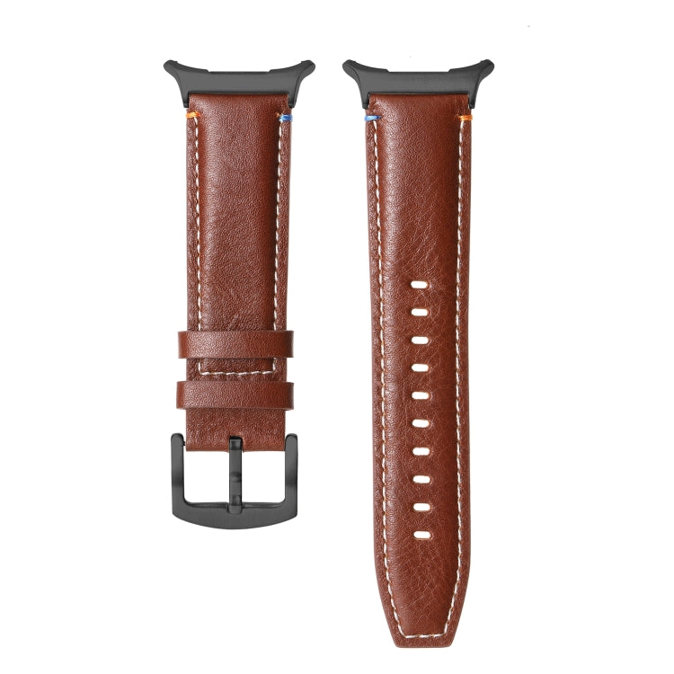 For Samsung Galaxy Watch Ultra 47mm Stitched Black Buckle Genuine Leather Watch Band