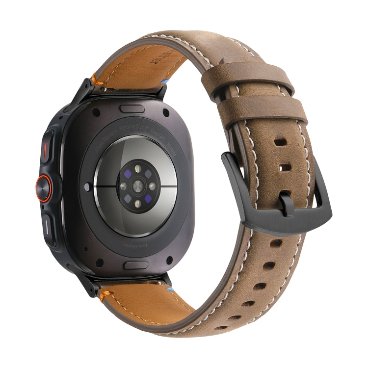 For Samsung Galaxy Watch Ultra 47mm Stitched Black Buckle Genuine Leather Watch Band