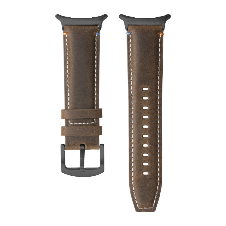 For Samsung Galaxy Watch Ultra 47mm Stitched Black Buckle Genuine Leather Watch Band