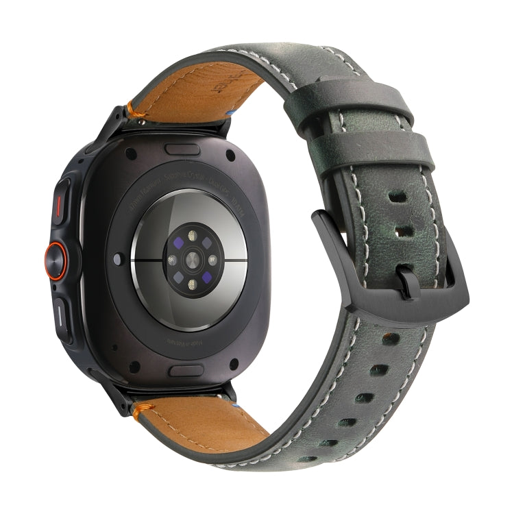 For Samsung Galaxy Watch Ultra 47mm Stitched Black Buckle Genuine Leather Watch Band