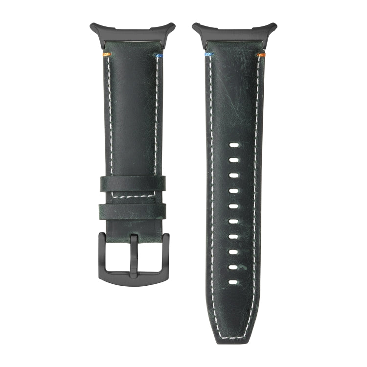 For Samsung Galaxy Watch Ultra 47mm Stitched Black Buckle Genuine Leather Watch Band