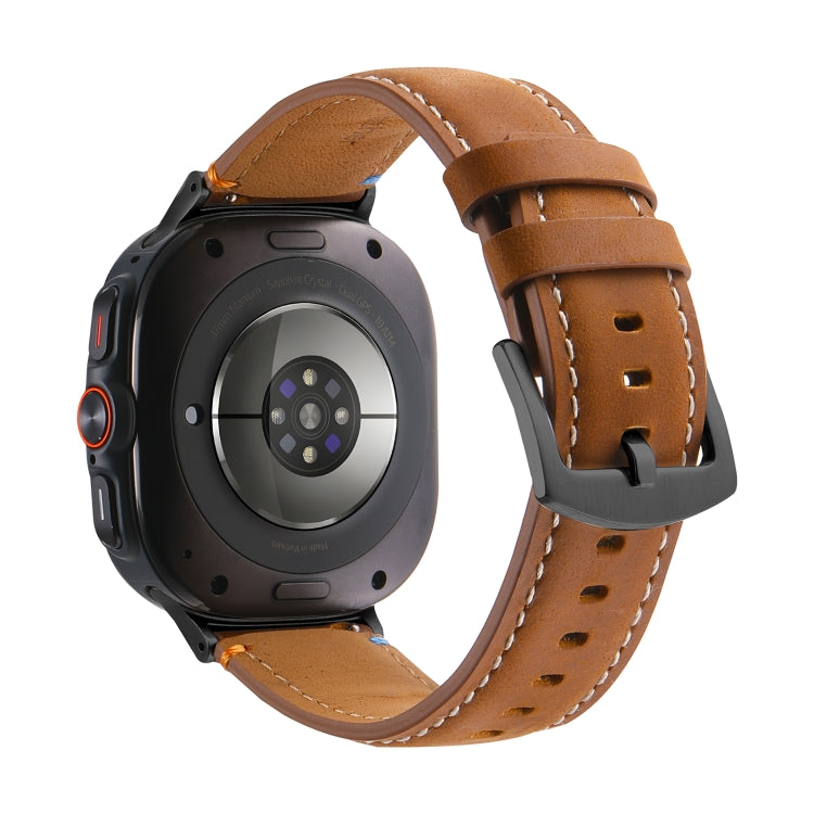 For Samsung Galaxy Watch Ultra 47mm Stitched Black Buckle Genuine Leather Watch Band