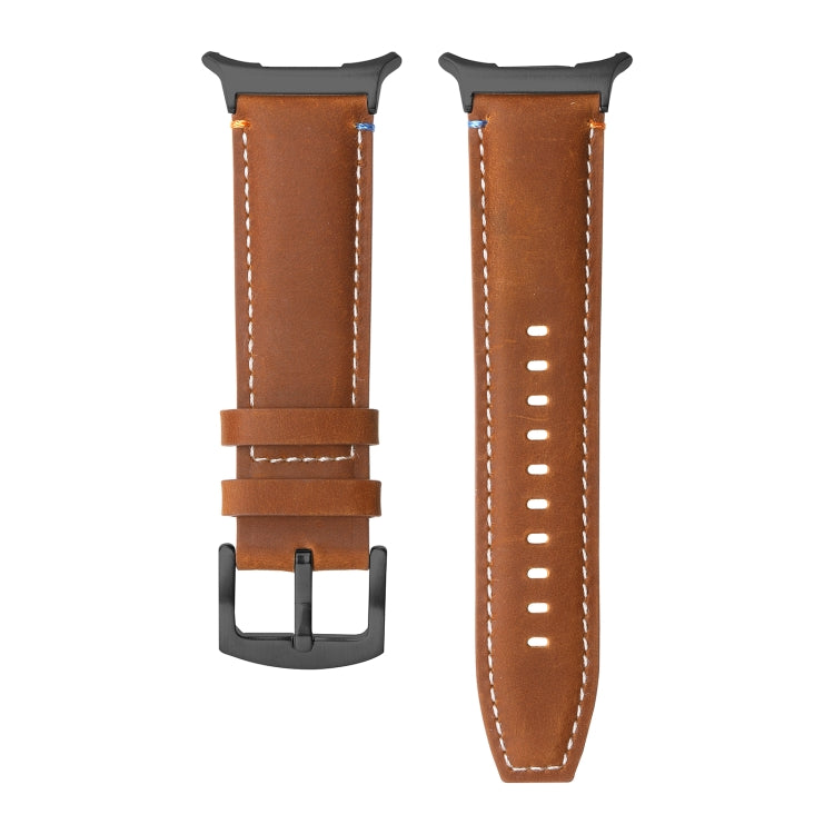 For Samsung Galaxy Watch Ultra 47mm Stitched Black Buckle Genuine Leather Watch Band