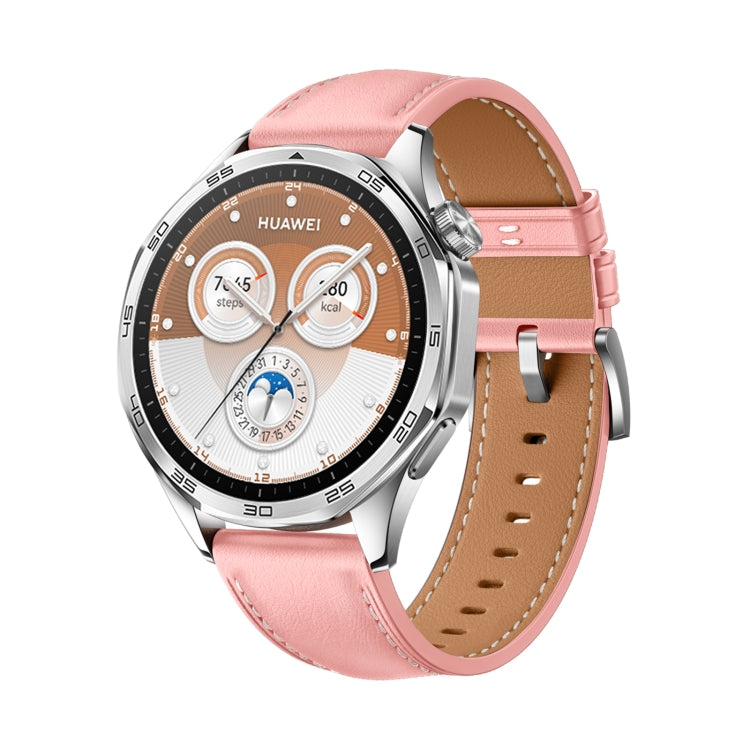 For Huawei Watch GT 5 46mm Silver Buckle Genuine Leather Watch Band