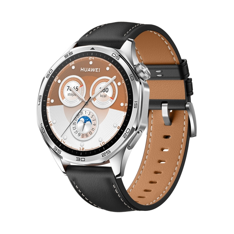 For Huawei Watch GT 5 46mm Silver Buckle Genuine Leather Watch Band