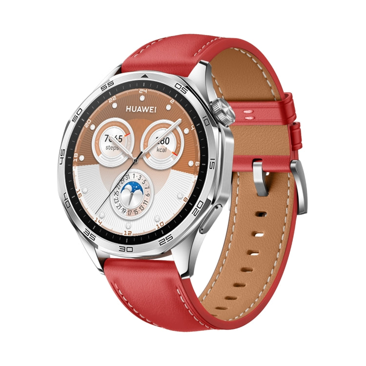 For Huawei Watch GT 5 46mm Silver Buckle Genuine Leather Watch Band