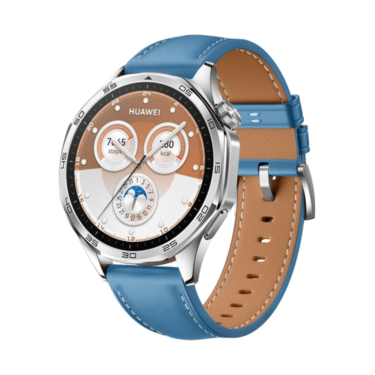 For Huawei Watch GT 5 46mm Silver Buckle Genuine Leather Watch Band