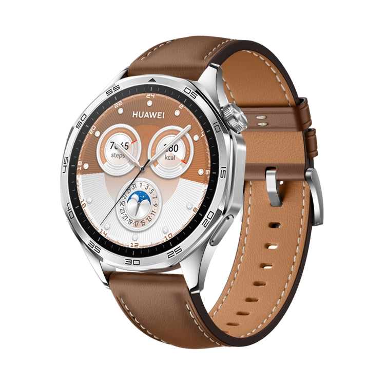 For Huawei Watch GT 5 Pro 46mm Silver Buckle Genuine Leather Watch Band