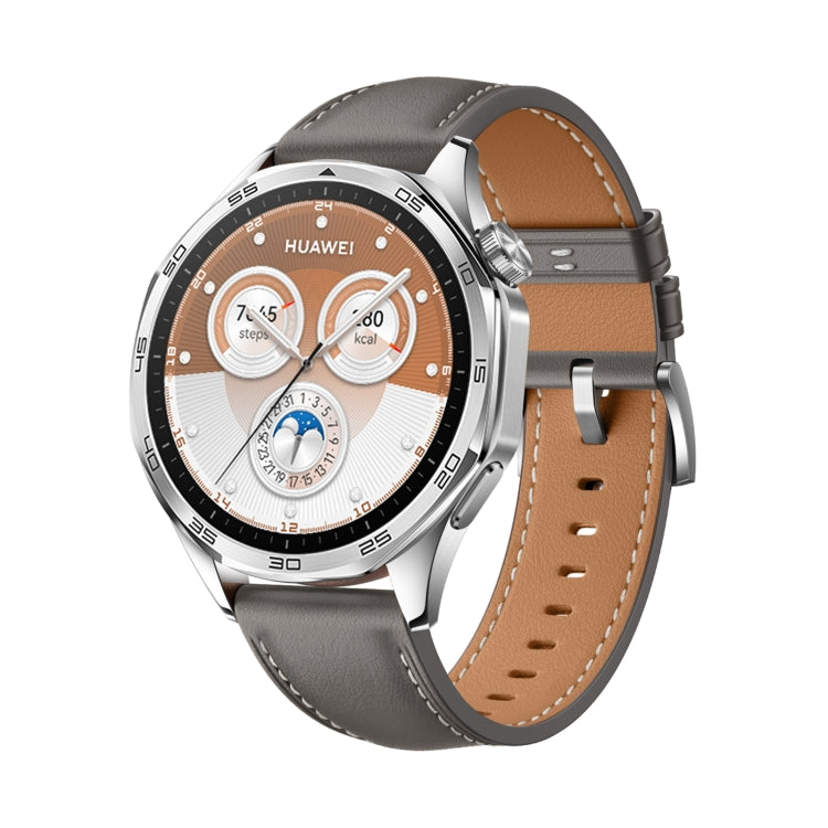 For Huawei Watch GT 5 Pro 46mm Silver Buckle Genuine Leather Watch Band