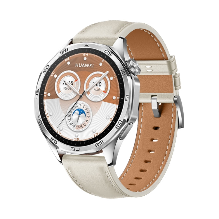 For Huawei Watch GT 5 Pro 46mm Silver Buckle Genuine Leather Watch Band