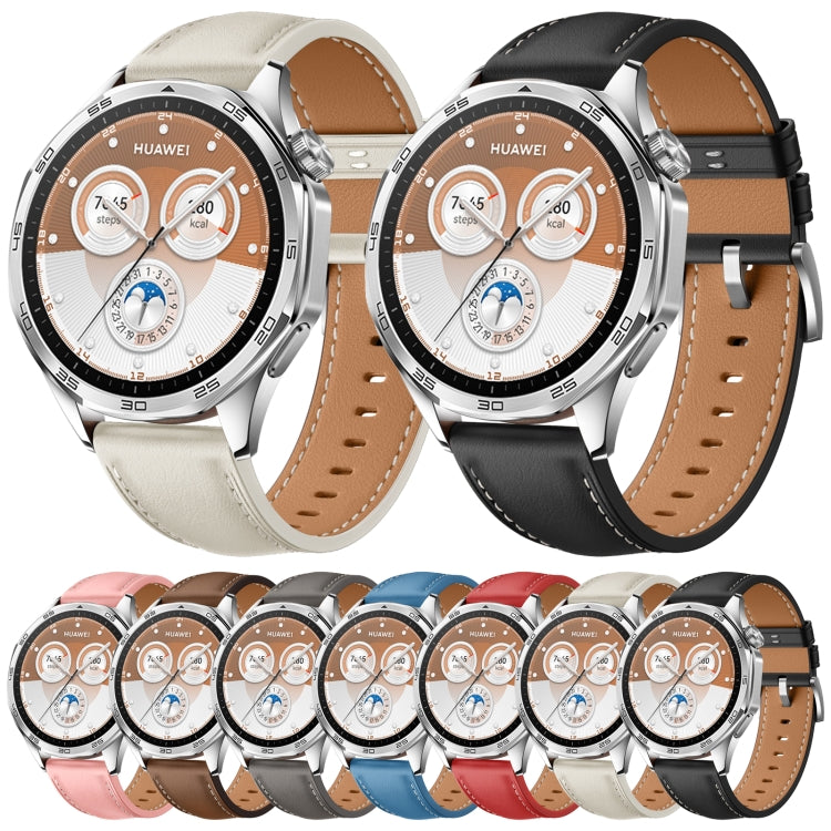 For Huawei Watch GT 5 46mm Silver Buckle Genuine Leather Watch Band