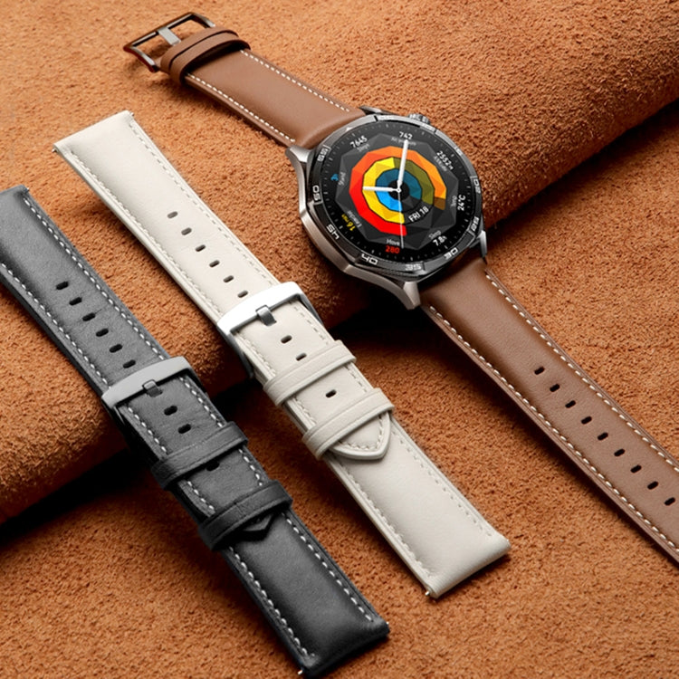 For Huawei Watch GT 5 Pro 46mm Silver Buckle Genuine Leather Watch Band