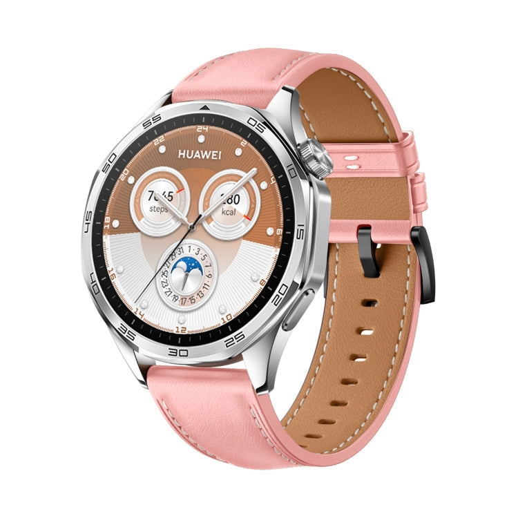 For Huawei Watch GT 5 Pro 46mm Black Buckle Genuine Leather Watch Band
