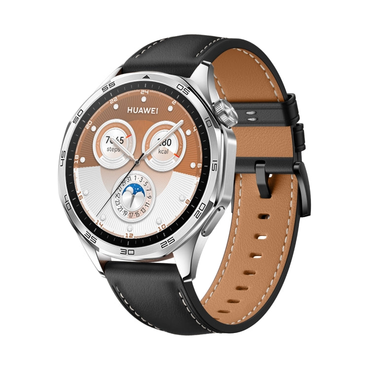 For Huawei Watch GT 5 Pro 46mm Black Buckle Genuine Leather Watch Band