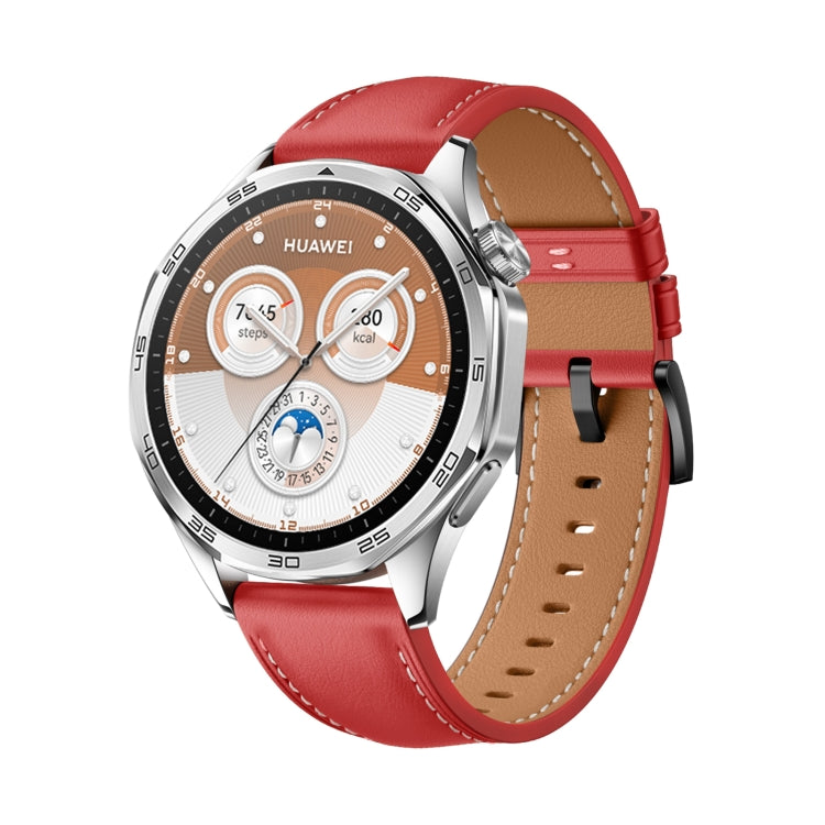 For Huawei Watch GT 5 46mm Black Buckle Genuine Leather Watch Band