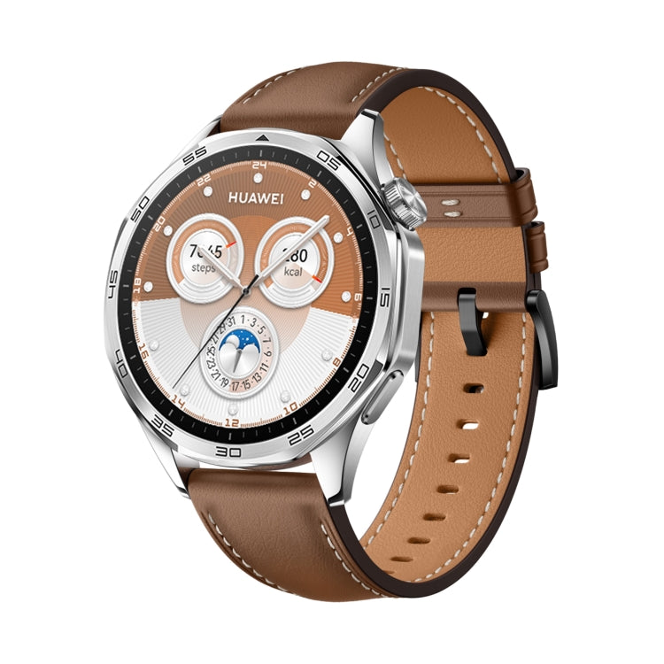For Huawei Watch GT 5 46mm Black Buckle Genuine Leather Watch Band