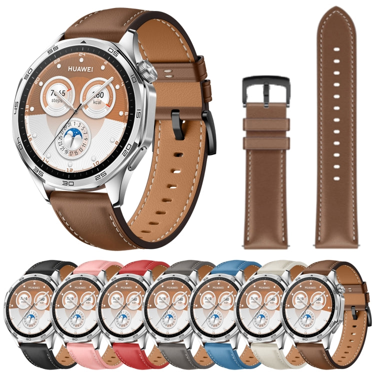 For Huawei Watch GT 5 46mm Black Buckle Genuine Leather Watch Band