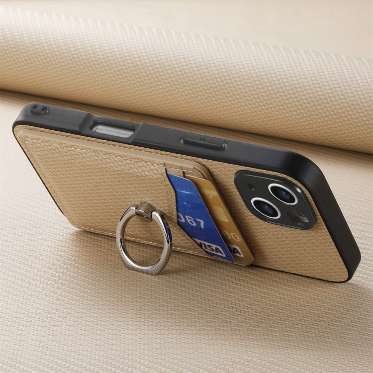 For iPhone 16 Carbon Fiber Card Wallet Ring Phone Case