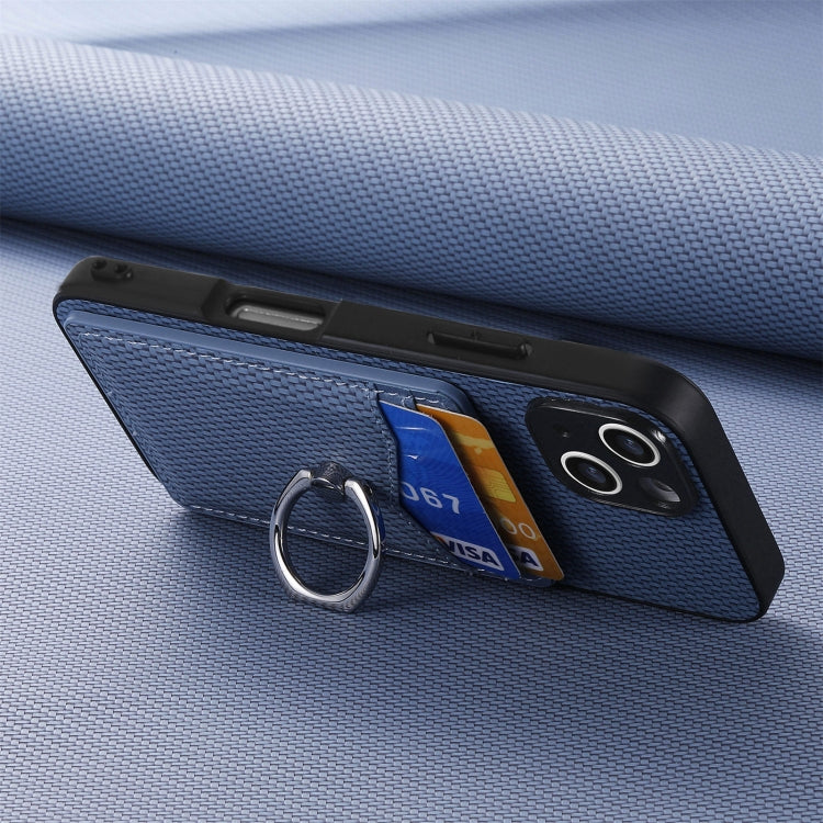 For iPhone 16 Carbon Fiber Card Wallet Ring Phone Case