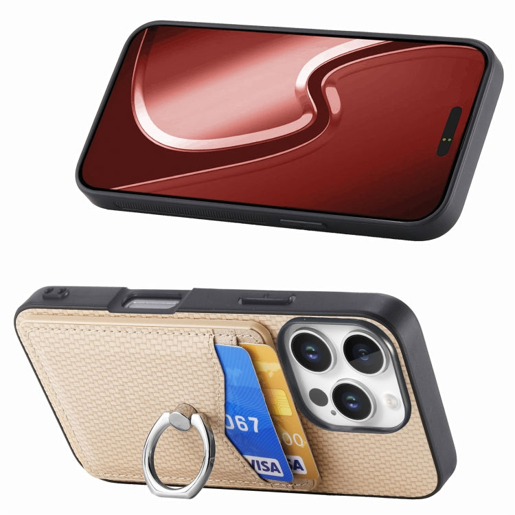 For iPhone 16 Pro Carbon Fiber Card Wallet Ring Phone Case