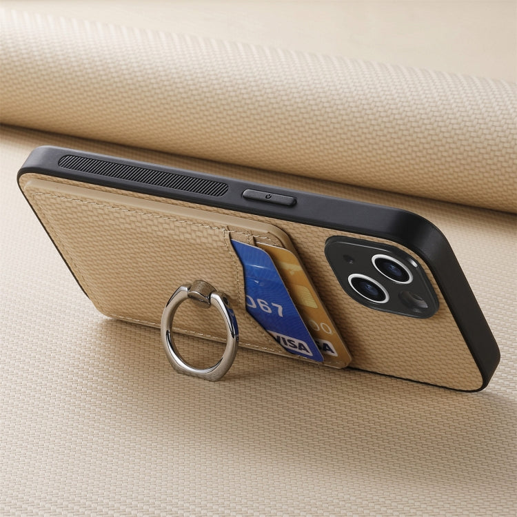 For iPhone 16 Pro Carbon Fiber Card Wallet Ring Phone Case