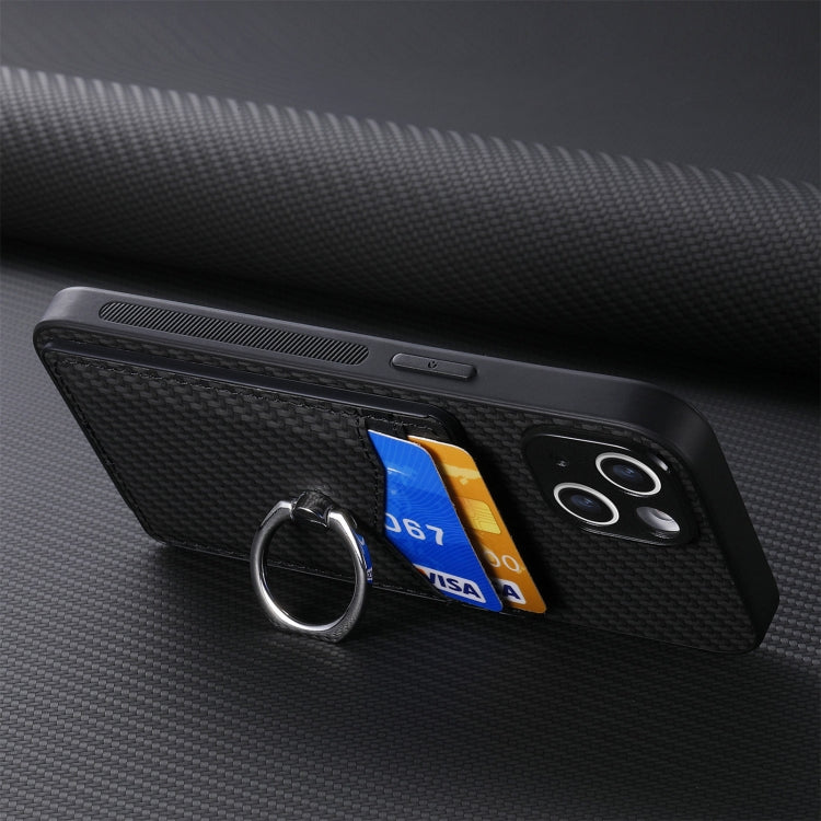 For iPhone 16 Pro Max Carbon Fiber Card Wallet Ring Phone Case