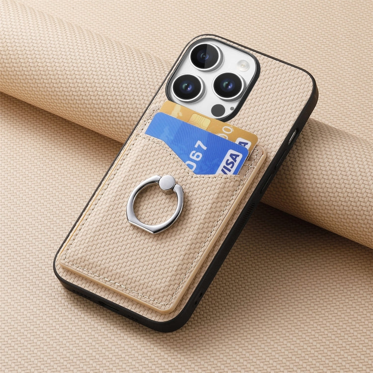 For iPhone 16 Pro Max Carbon Fiber Card Wallet Ring Phone Case
