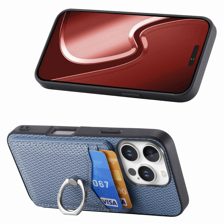 For iPhone 16 Pro Max Carbon Fiber Card Wallet Ring Phone Case